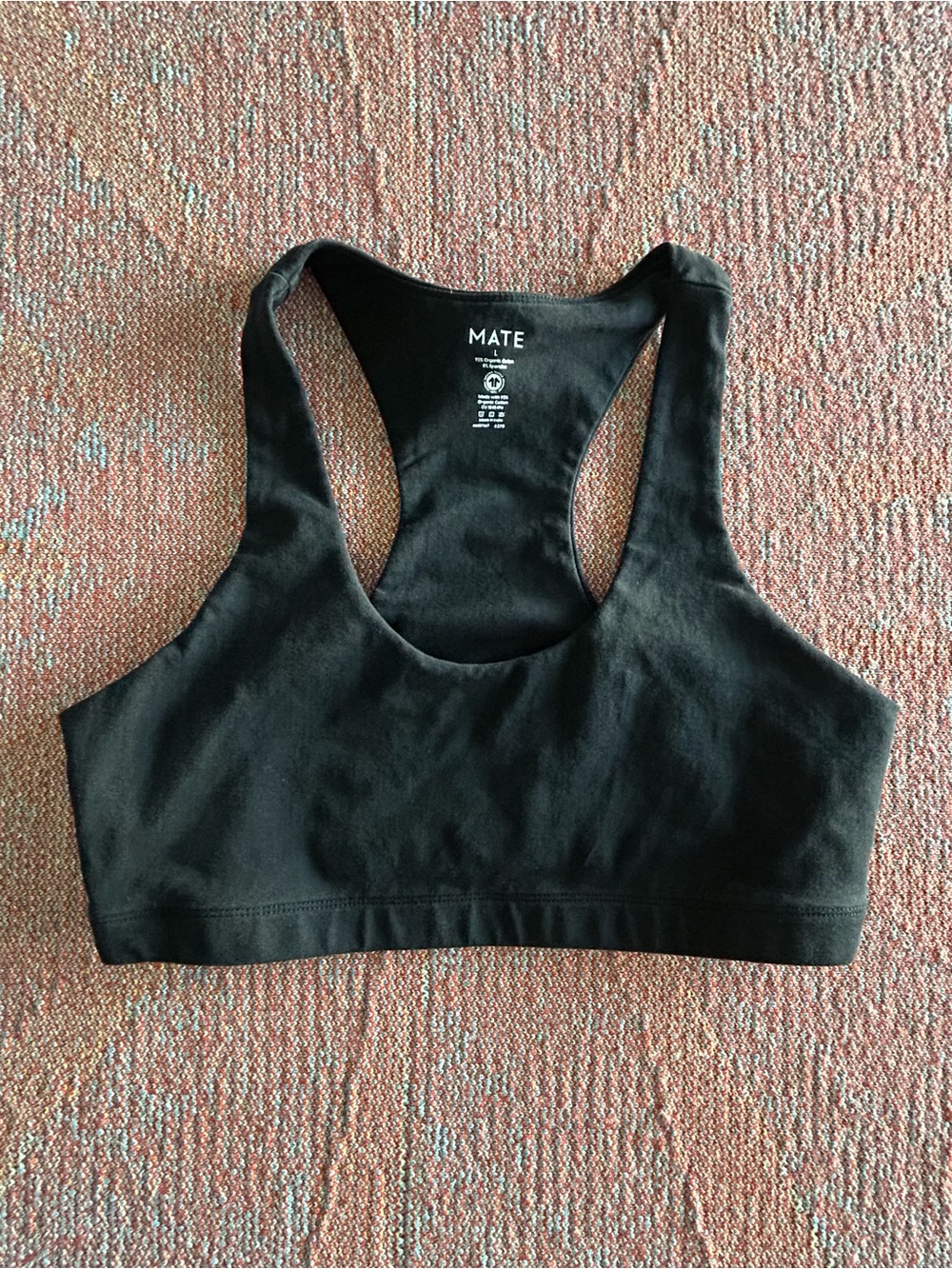MATE THE LABEL Organic Cotton Black Racerback Sports Bra Size Large